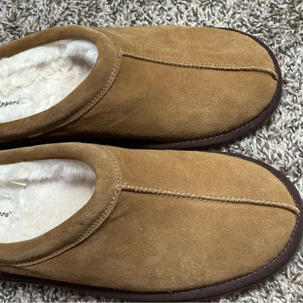 Mypillow Myslipper Men's Leather Uppers Faux Fur Lining Size 9